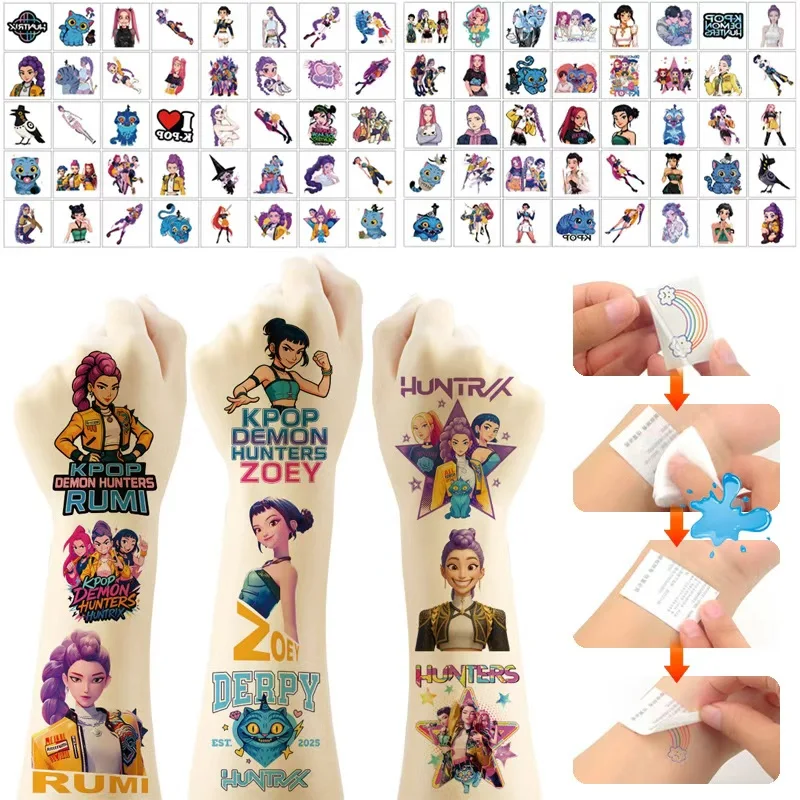 20 قطعة/المجموعة/مجموعة وشم مؤقت Kpop Demon Hunters الكرتوني - ملصقات رومي اللطيفة المقاومة للماء، هدية حفلة مضحكة