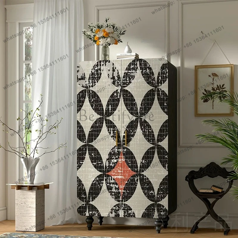 

French modern solid wood wardrobe integrated storage cabinet household retro double door cabinet