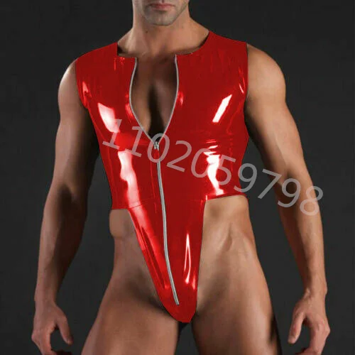 

Sexy 100% Latex Rubber Sleeveless triangle gym suit swimsuit Front zipper 0.4mmt Latex Bodysuit