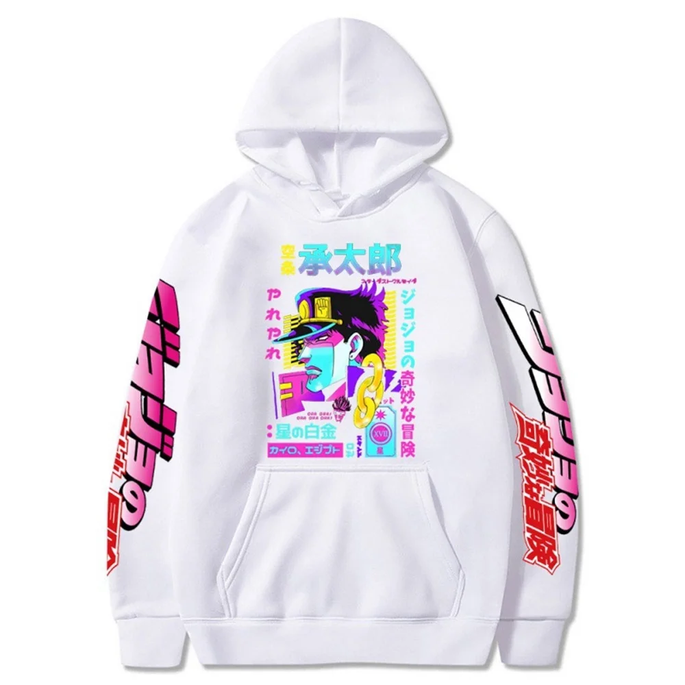 Anime HoodieKujō Jōtarō Graphic Print Sweatshirts Cozy Tops Oversized Hooded Pullover Y2K Sweatshirts Tops