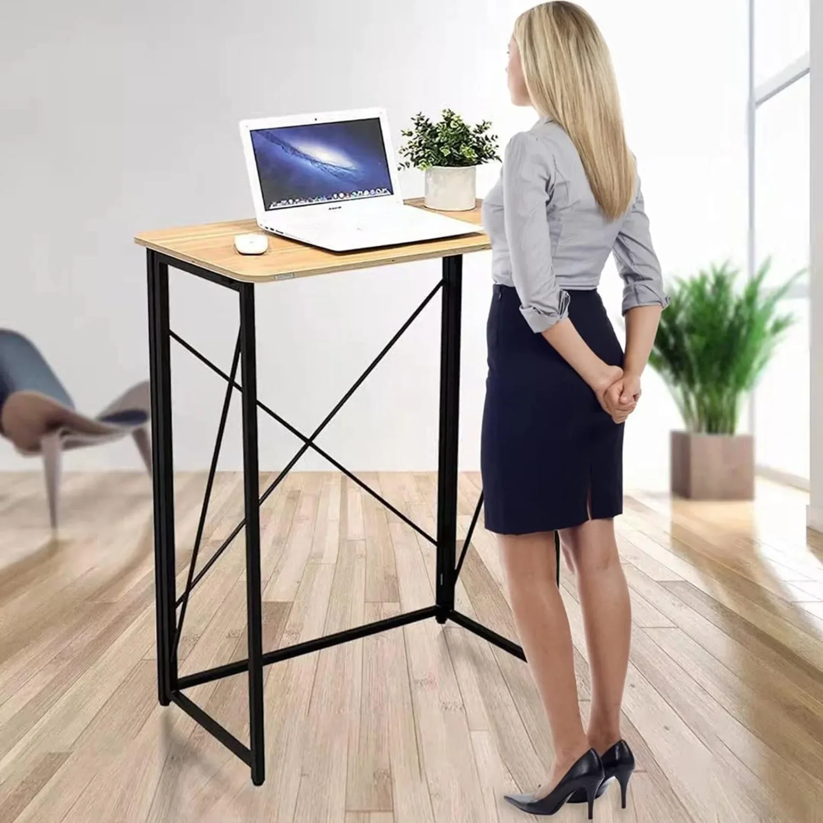 

US Folding Laptop Computer Desk, Standing Desk, 31in Small Desk for Sitting or Standing, No Need to Assembly,