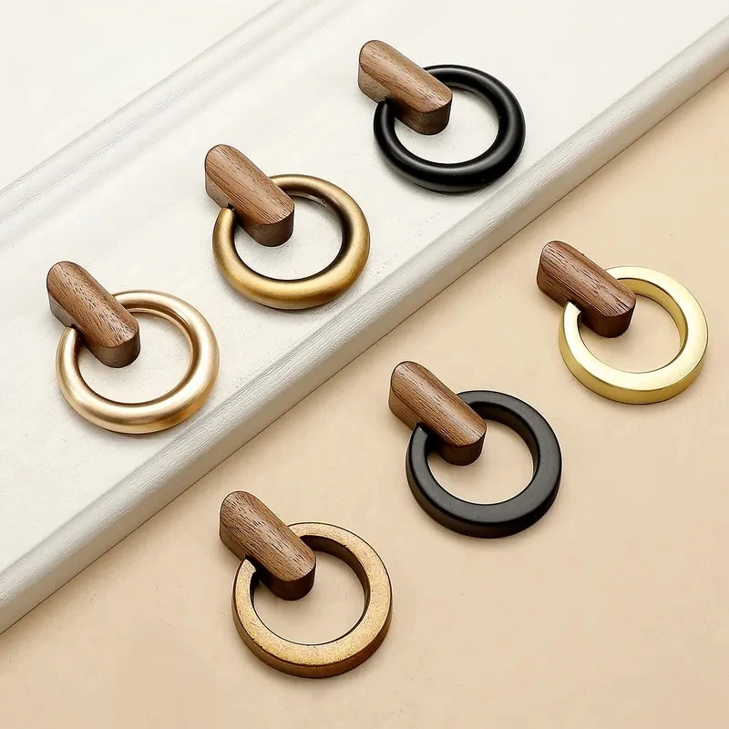 New Chinese Retro Wooden Pull Ring Handle for Bedside Table Drawer TV Cabinet Coffee Table Chest Furniture Cabinet Door