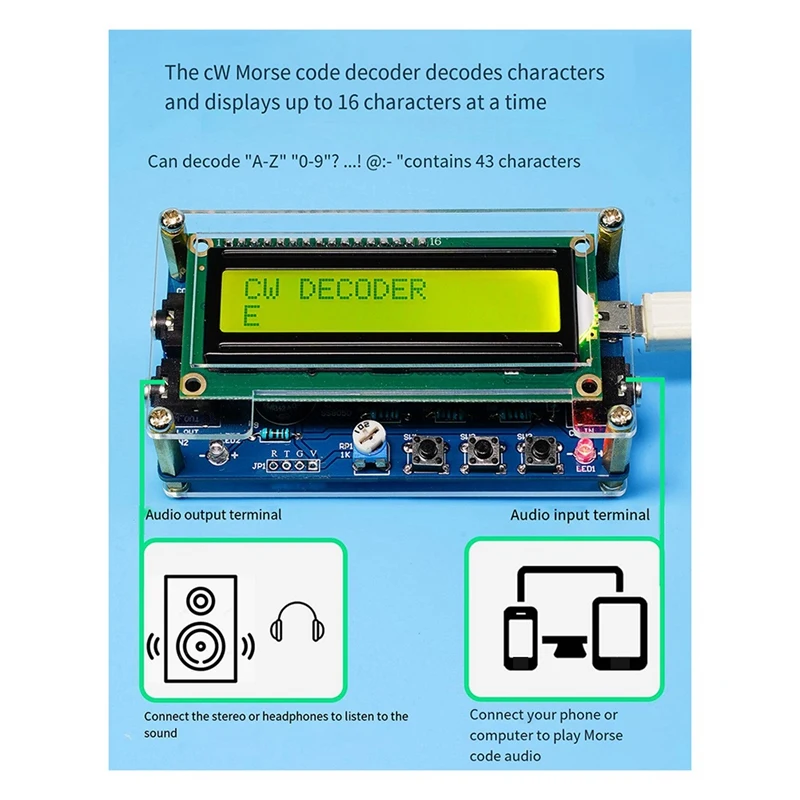 Upgraded HU-069B CW Morse Code Decoder Trainer Parts Electronic DIY Circuit Board Welding Practice Kit