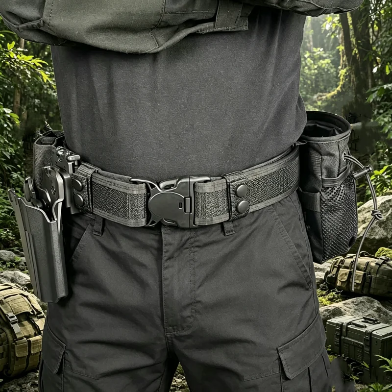 5cm Wider Buckle Belt for Men, Military Training Outdoor Nylon Leather Belt, Casual Sport Multi-functional Canvas Pants Belt, Tr