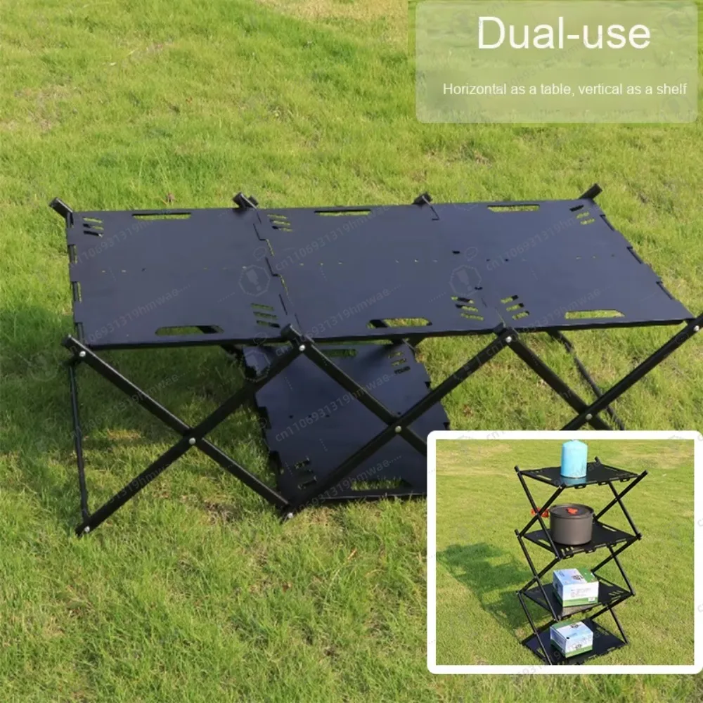 

Camping table, portable folding carbon steel storage rack, outdoor camping assembled barbecue picnic table