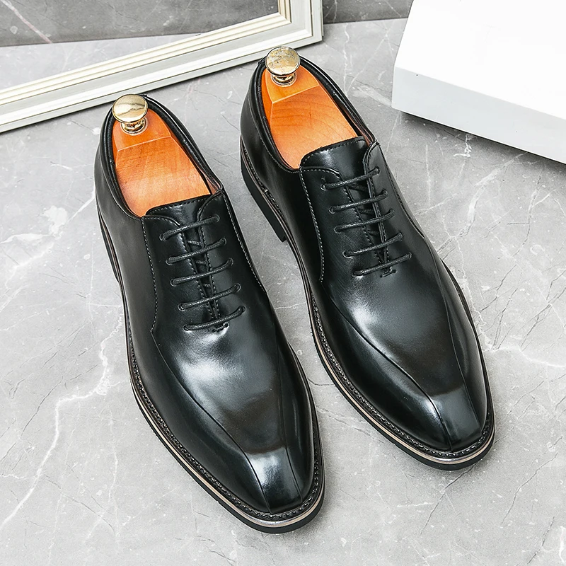 Sepatu pantofel kulit oxford pria, alas kaki Formal pernikahan bertali, motif garis JARI KAKI untuk Kantor Sosial mewah