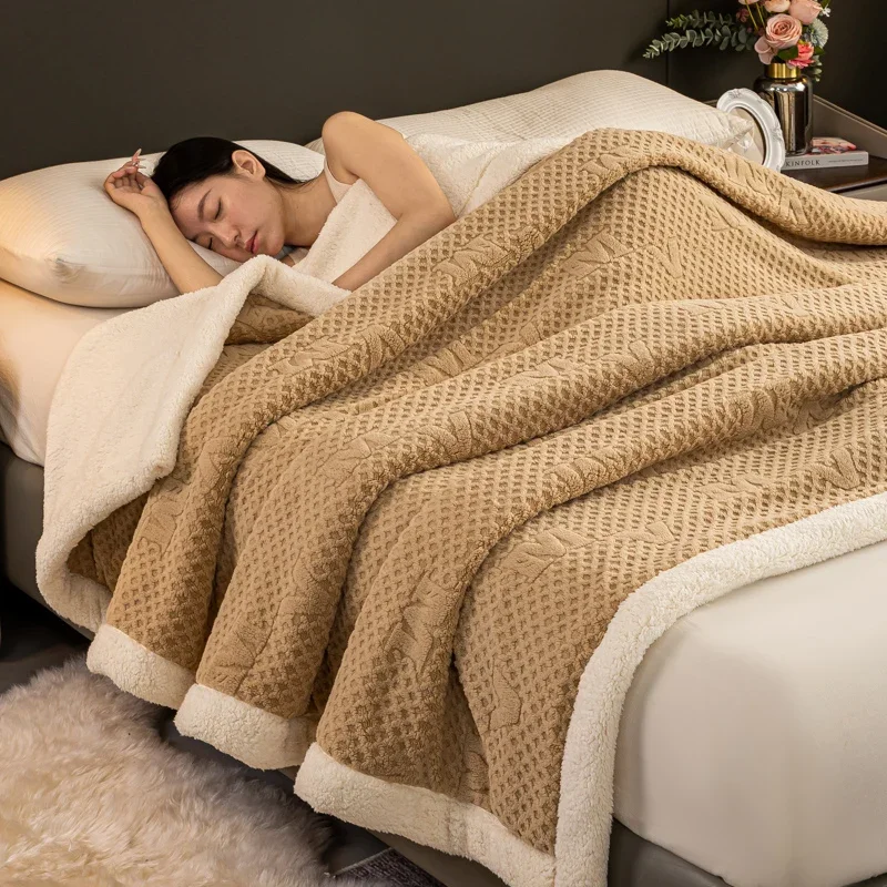 Vintage Jacquard Carved Velvet Throw Blanket Double Layer AB Version Thick Warm Plush Bed Blanket Queen Size Spring Autumn Duvet