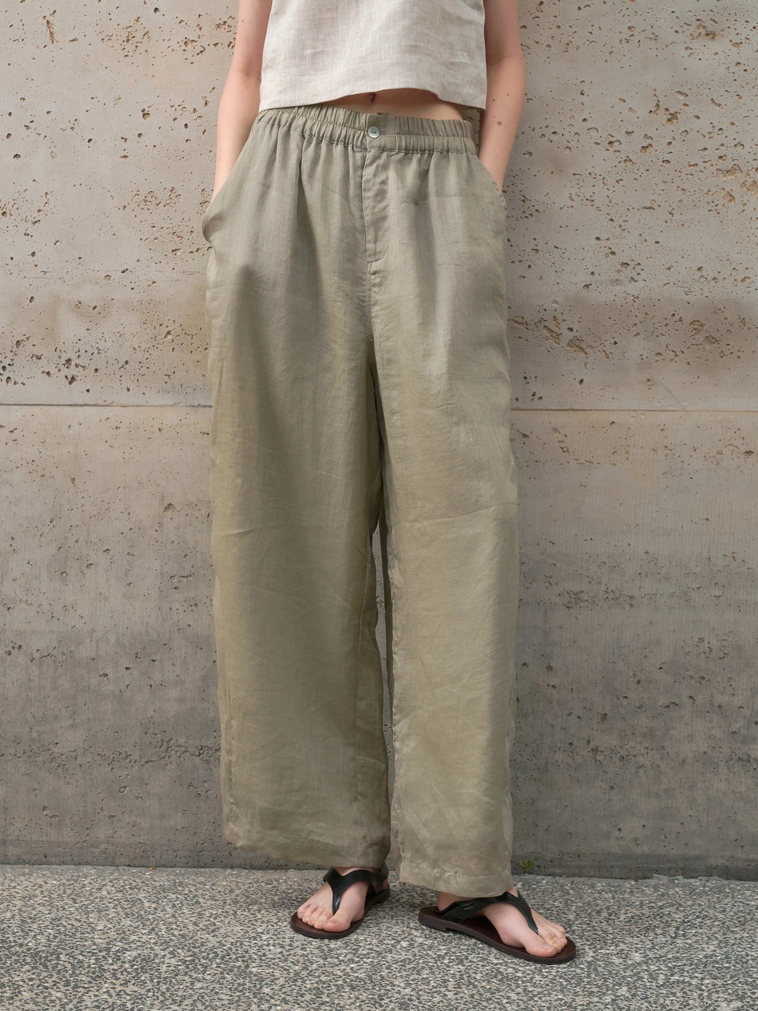Pure Flax Women's Casual Pants High Waist Wide Leg Straight Cut Breathable Comfortable Commute Holiday Long Trousers