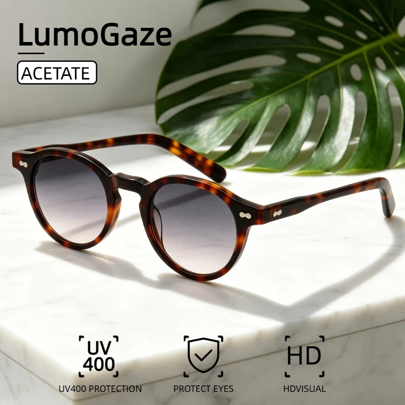 

LumoGaze Fashion Retro Art Sunglasses Unisex Luxury Brand Rivet Design High-Quality Acetate Fiber Material UV400 Nylon Lenses