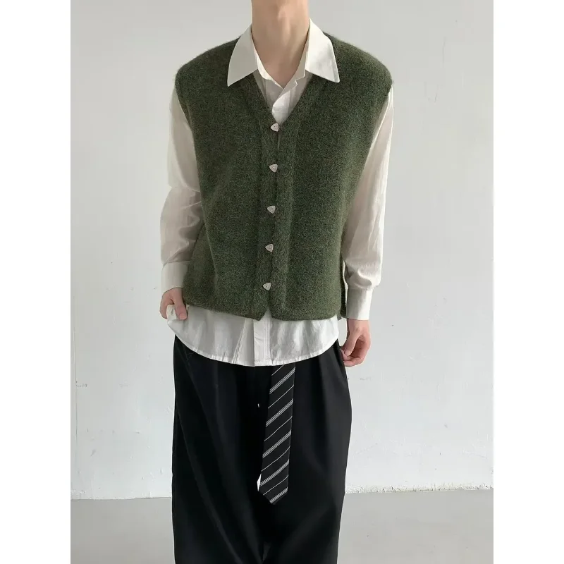 

Мужской японский стиль, винтажный дизайн, вязаный кардиган с v-образным вырезом, жилет, весна-осень, новый стиль, многослойный свитер в ленивом стиле, куртка