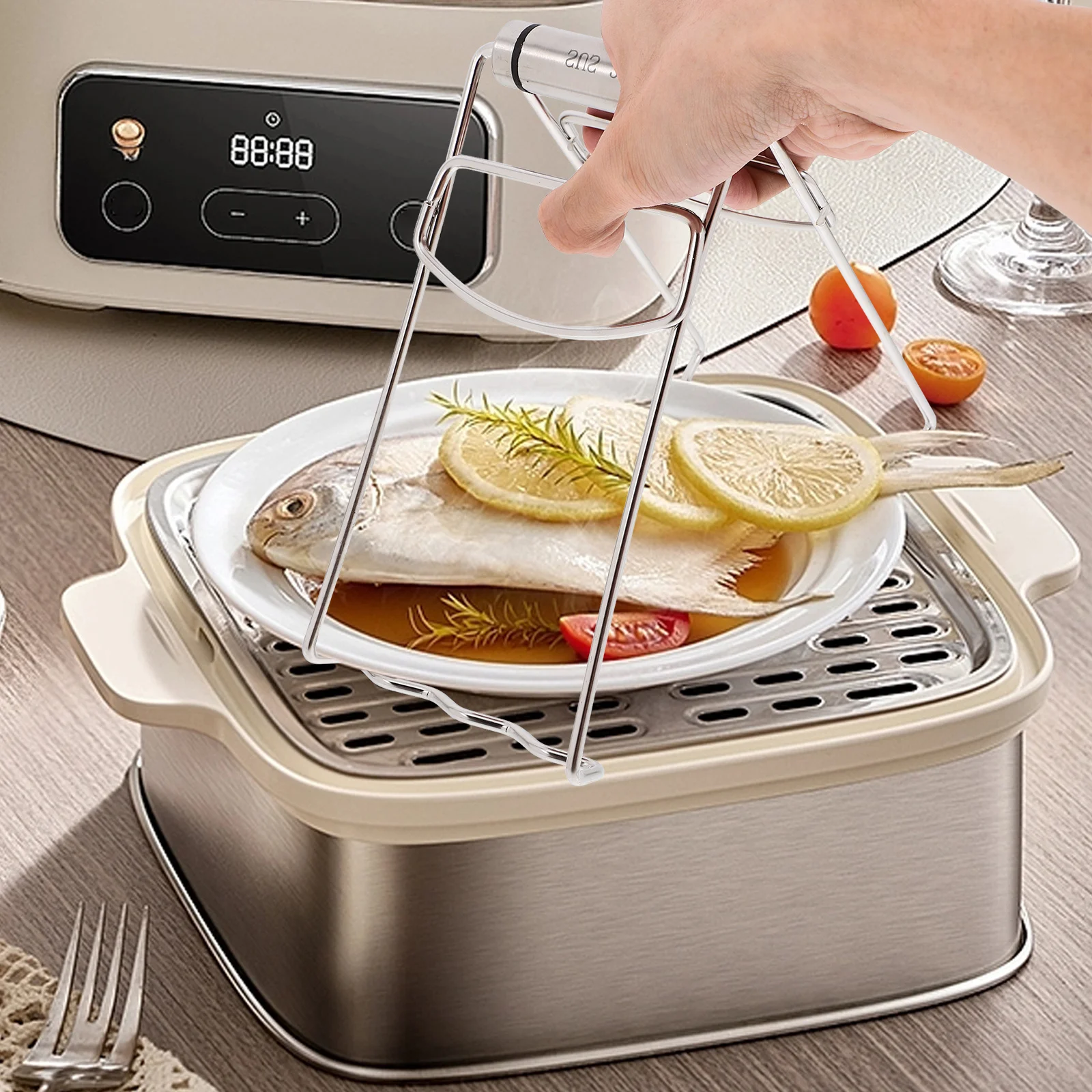 

Stainless Steel Hot Dish Plate Clip Foldable Anti Scald Bowl Holder Plate Retriever Tongs for Oven Microwave Air Fryer