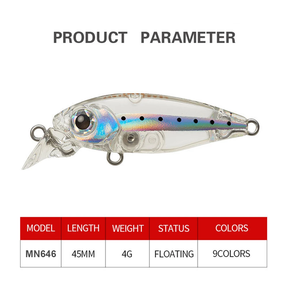 4.5cm 4g Fishing Lure Micro Minnow Wobbler Floating Artificial Hard Bait Jerkbait Small Size Stream Bait For Trout Bass MN646