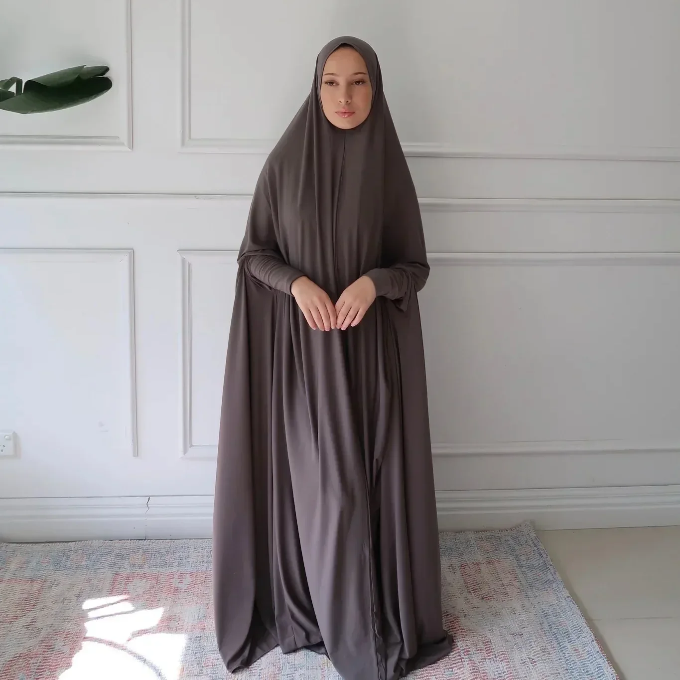 

Jilbab One Piece Long Khimar Hooded Abaya Islam Ramadan Eid Muslim Women Sewn Scarf Prayer Dress Dubai Turkey Modest Djellaba