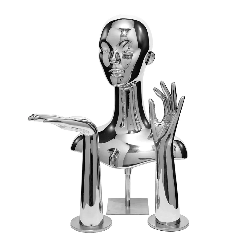 White Gold or Silver Female Mannequin Head with Hands For  Jewelry Display Stand Hat Wig Scarf Bracket