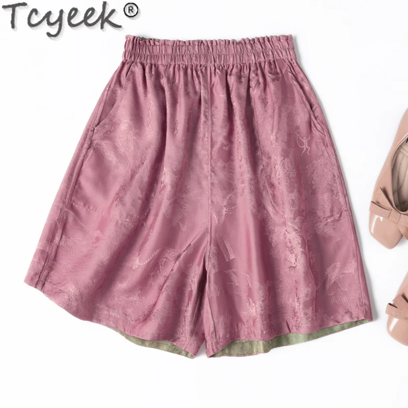 Tcyeek 100% Real Mulberry Silk Shorts for Women Summer Clothes Casual Womens Shorts Pantalones Cortos 2024 Two-sided Wearing