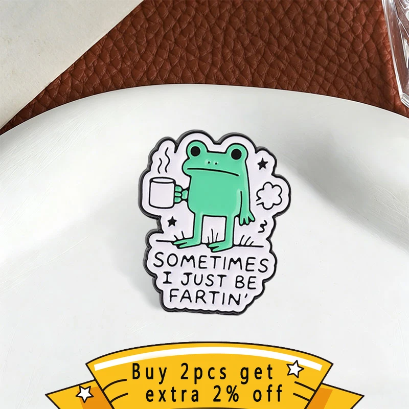 Cartoon Funny Coffee Frog Enamel Pin, Humorous Meme Quote Badge, Fashion Clothes Backpack Accessory, Humorous Gift for Friends