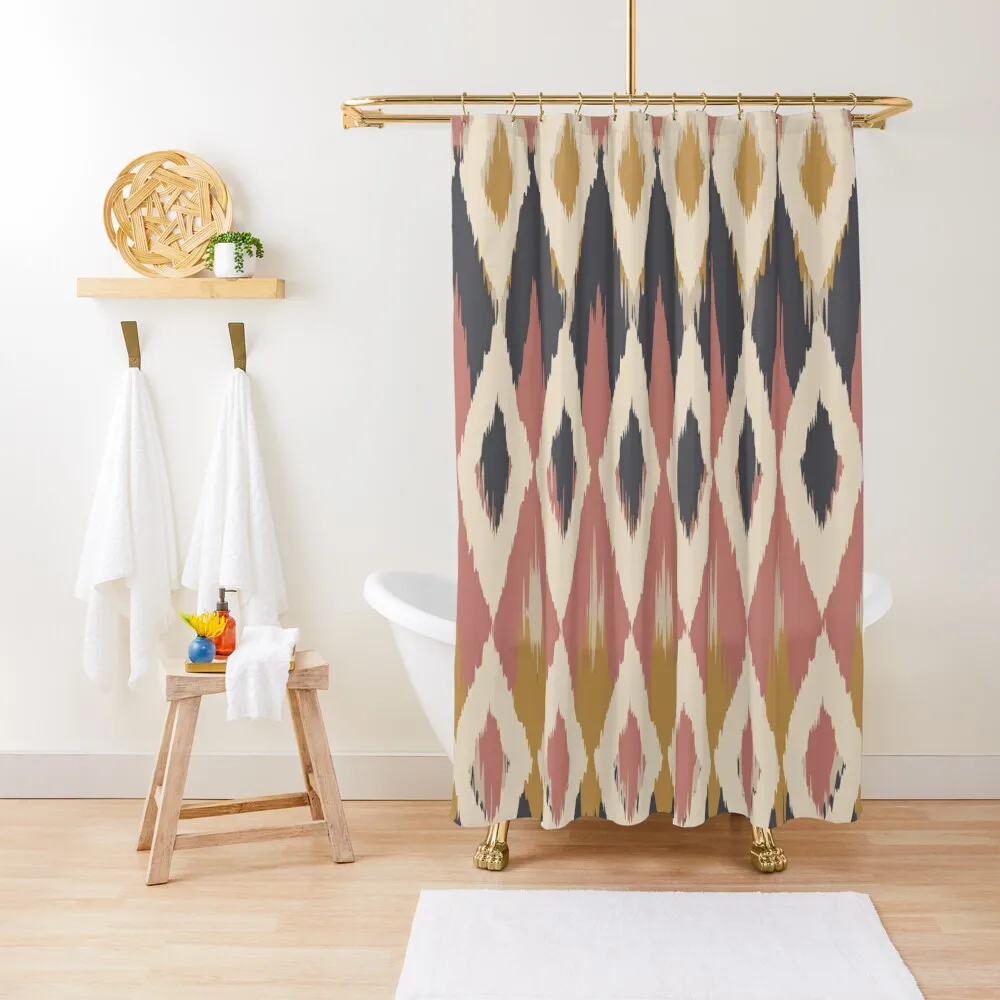 

Boho Ikat Pattern, Pink, Mustard Yellow, Charcoal Gray Shower Curtain Bathroom Accessorys Anti-Mold Waterproof Shower Curtain