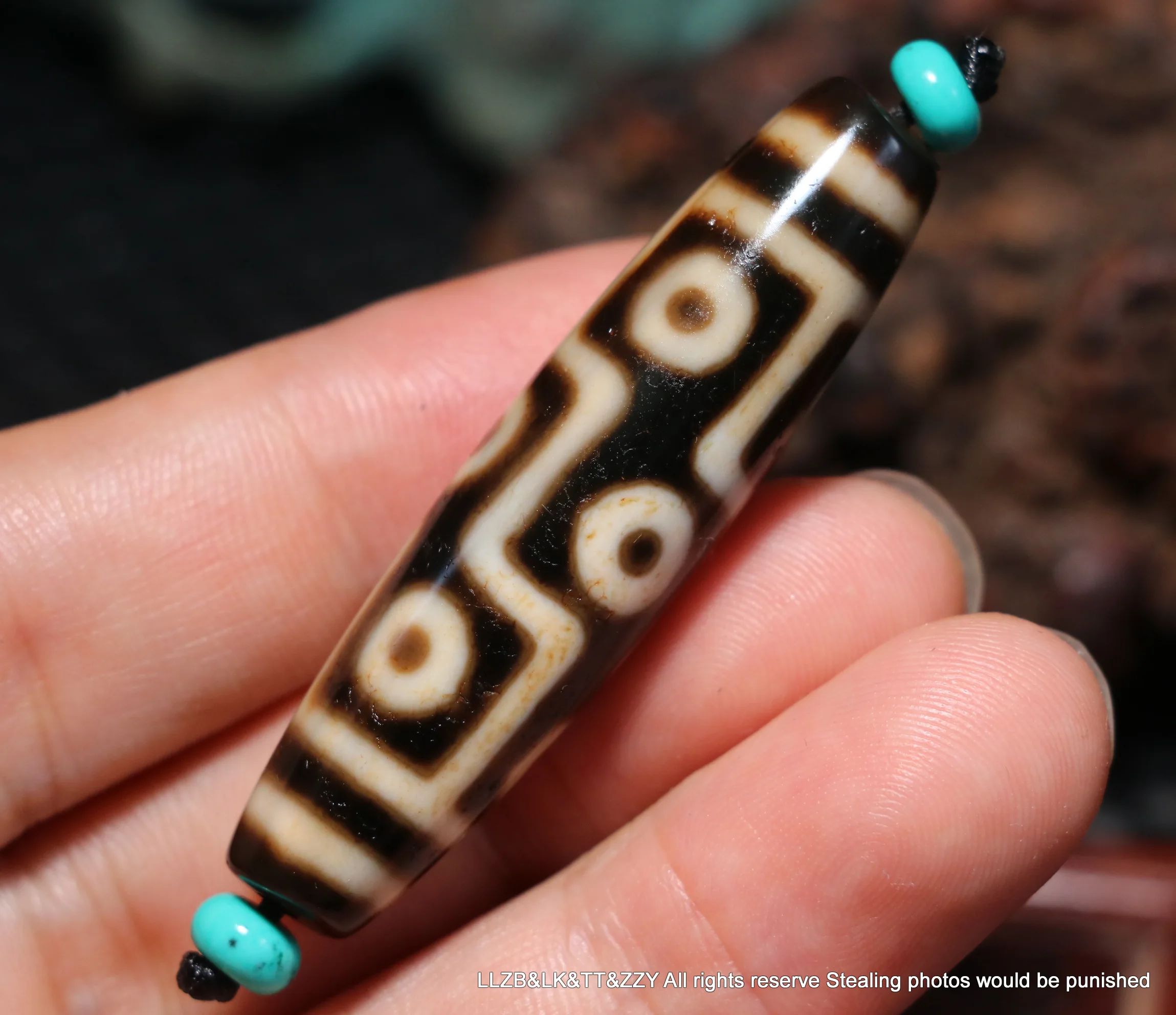 3A Magic Power Energy Tibetan old Agate Ivory Color 9 EYE KINGDOM dZi Bead Totem Pendant Talisman Treasure UPD1009A3