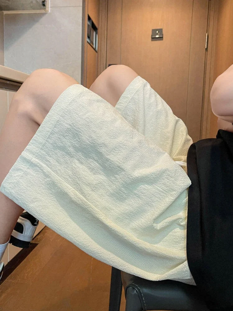 

Textured Bubble Cloth orts Men's Summer Thin Breathable Five-Point Loose Straight Baskeall Pants Cool Feeling Lightweight