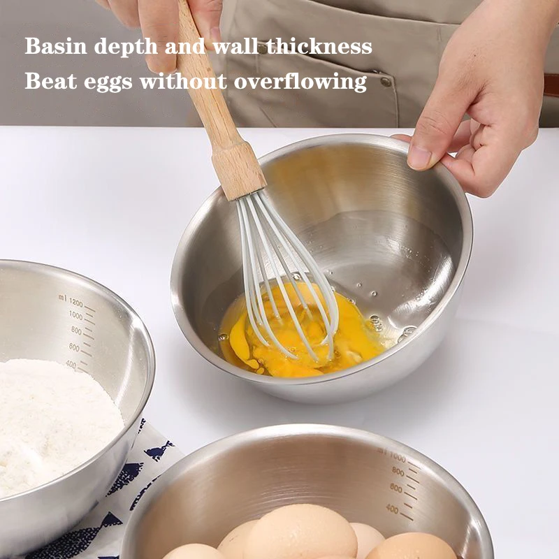 1PC Stainless Steel Bowl Set With Scale For Cooking Baking Food Storage Large Capacity Mixing Bowls For Home Kitchen Essentials