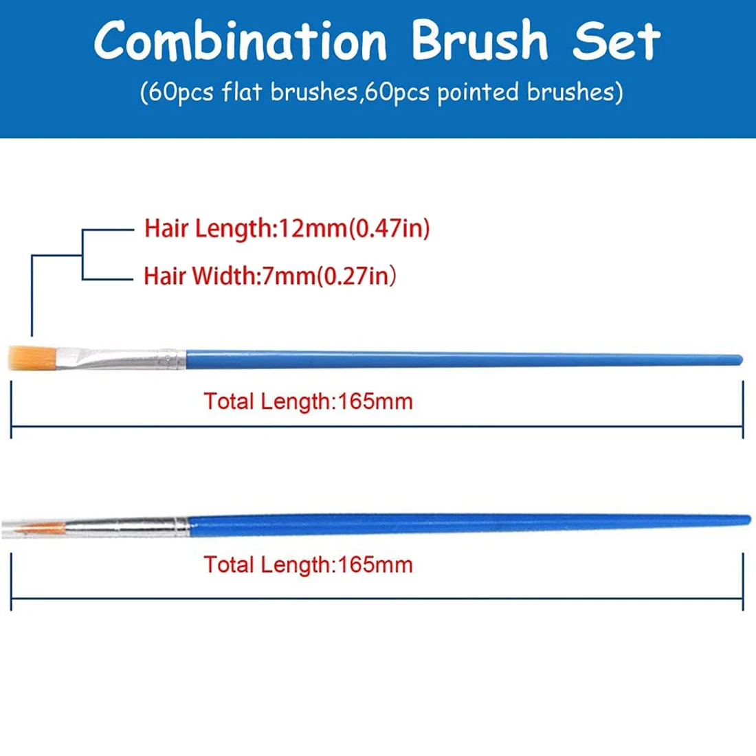 AED6-120 Pcs Set Kuas Lukis Pipih dan Bulat, Kuas Rambut Nilon Pipih Runcing Untuk Cat Akrilik, Minyak, Cat Air, Lukisan Pesta