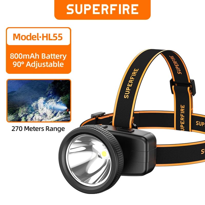 

SUPERFIRE HL55 Портативный перезаряжаемый налобный фонарь, светодиодный налобный фонарь 18650, супер яркий для кемпинга, рыбалки, фонаря