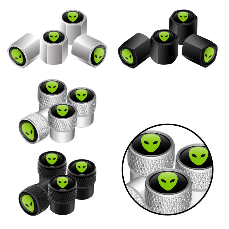 Creative 4Pcs Alien Avatars Head Car Wheel Tire Valve Caps Tyre Rim Stem Covers Airdust Waterproof For Motorcycles Truck Bikes