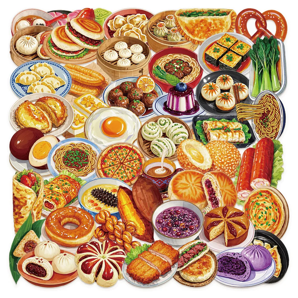 10/30/50 Uds pegatina de comida china impermeable transparente mascota calcomanía teléfono portátil guitarra cuaderno refrigerador papelería pegatinas