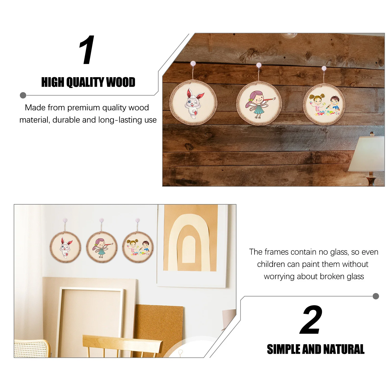 

3Pcs DIY Wooden Photo Frames Natural Wood Material Blank Picture Frame for Drawing Kids Handicraft Activity Pictures Frames