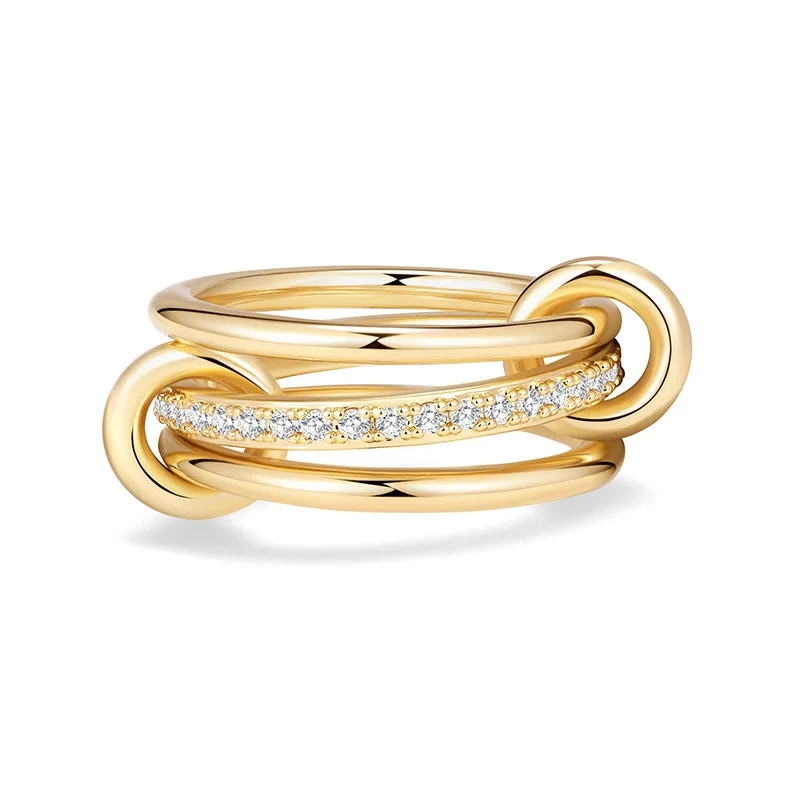 Stapelbare Ringe aus Edelstahl für Damen, nicht anlaufend, Zirkonia-Ringe, goldfarben, Multi-Ring, gemischte Metalle, Stapelringe-Set