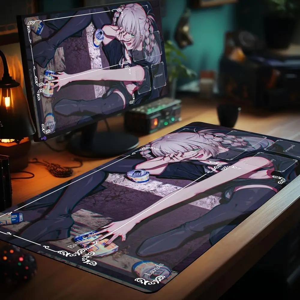 

Magic card playmat with zones mtg Playmat Sexy and cute girl anime Desk Mat keypad expansion gaming Mousepad rubber anti-slip