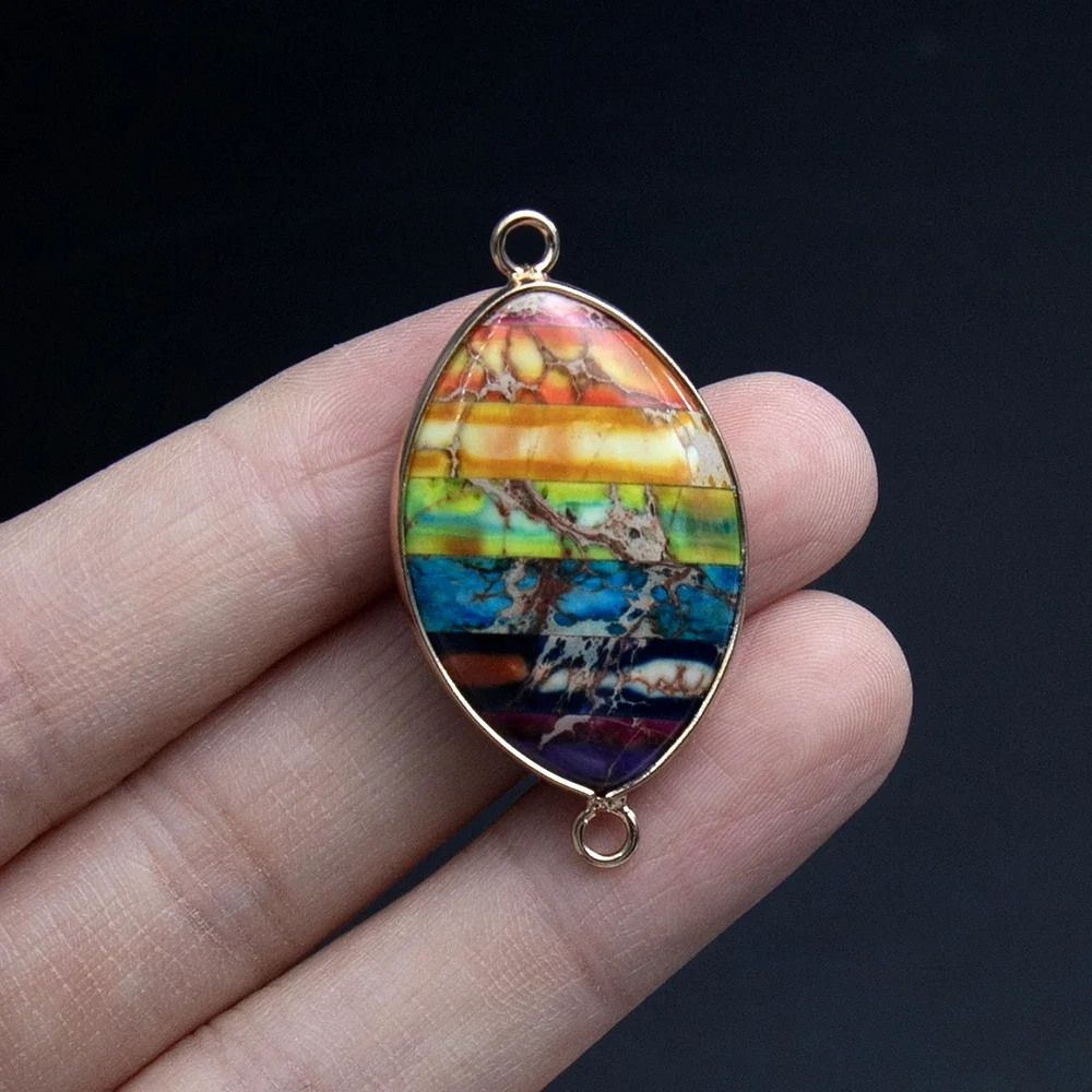 

1PC Natural Stone Marquise Shape Seven Colors Double Hole Connector Imperial Stone Pendant Jewelry Accessories 21x40mm
