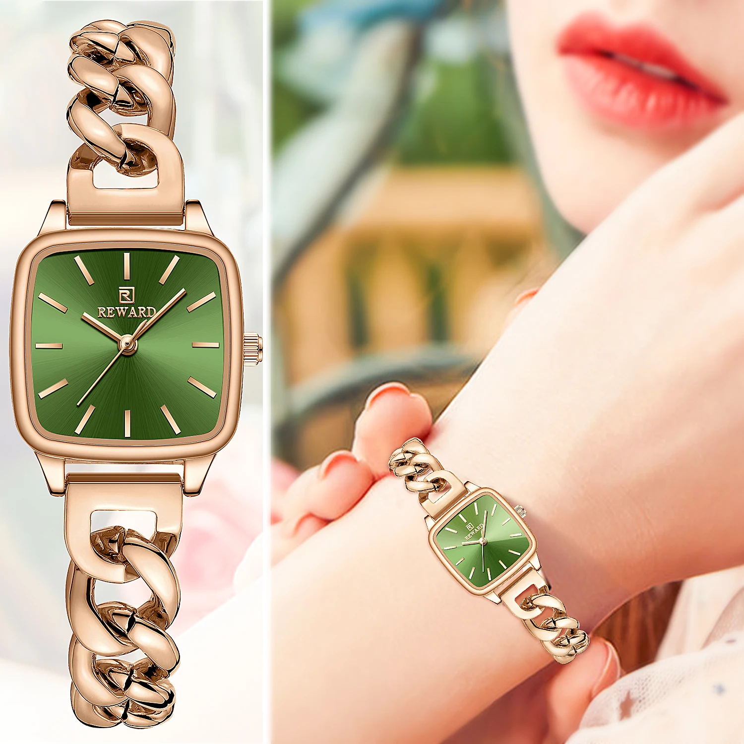 

REWARD Luxury Brand Stainless Steel Ladies Square Business Watches Female Fashion Quartz Wristwatches