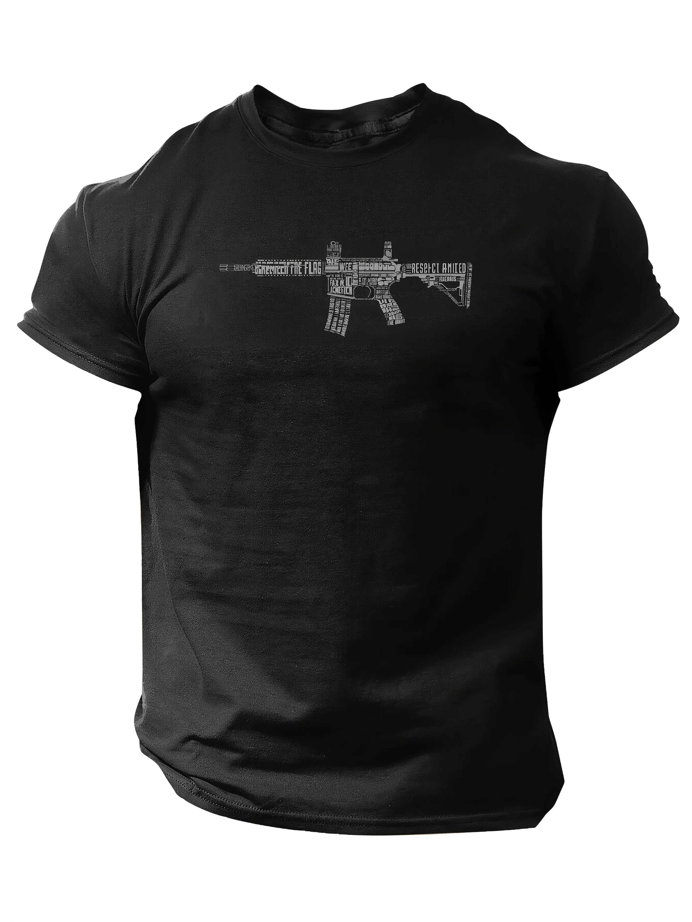 

Men Tactical Gun Print Short Sleeve T-shirt - Casual Polyester Round Neck Machine Washable for Summer Outing Men Clothing