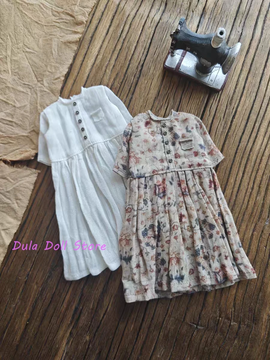 （New Arrivals）Dula Doll Clothes Dress Ramie curled collar skirt Blythe Qbaby ob24 ob22 Landoudou Azone Licca 1/6 Bjd Doll