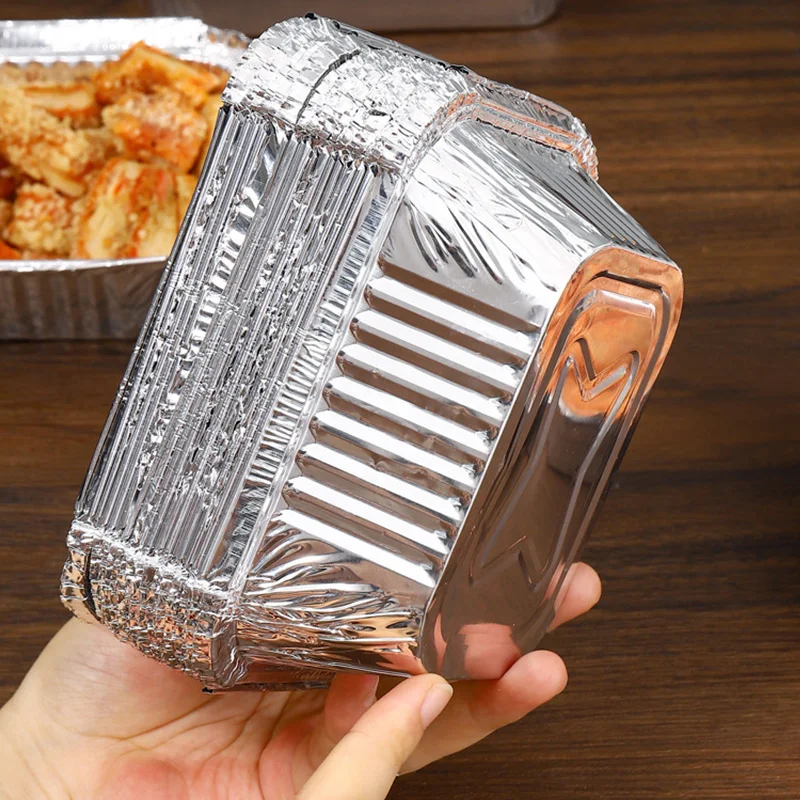 

10pcs Rectangular Aluminum Foil Trays for AirFryer Disposable Food Containers BBQ Takeaway Cake Boxes Kitchen Cooking Supplies
