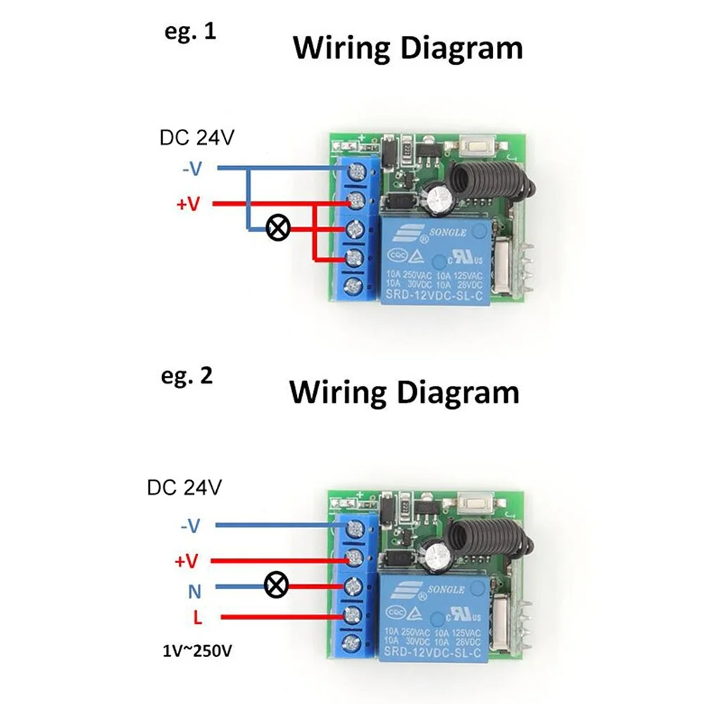 WenQia Universal Remote Control Switch DC 24V 10A Relay Receiver Module 433 Mhz Remote Control for Garage Door Controller