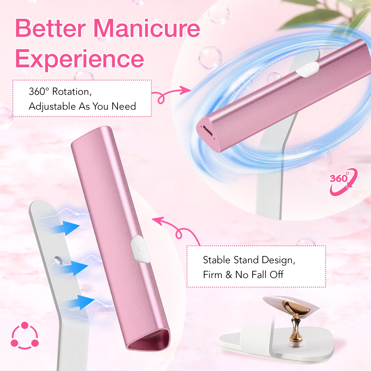 DianaBeauty UV LEDネイルランプ ポータブルネイルライト 充電式マニキュアランプ アルミ合金ホルダー付き ネイルサロンツール