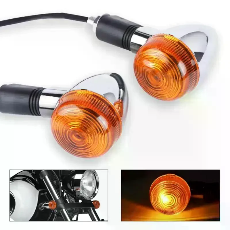 Universal Motorcycle Amber Turn Signals 12V 10mm Fit for Scooter Cafe Racer Vintage Bikes