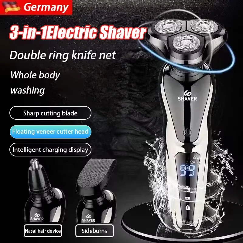 Electric Shaver 3-in-1 Double Head 5000 Digital Display Head Washable Rechargeable Brushless Men's Fast Charge Razor