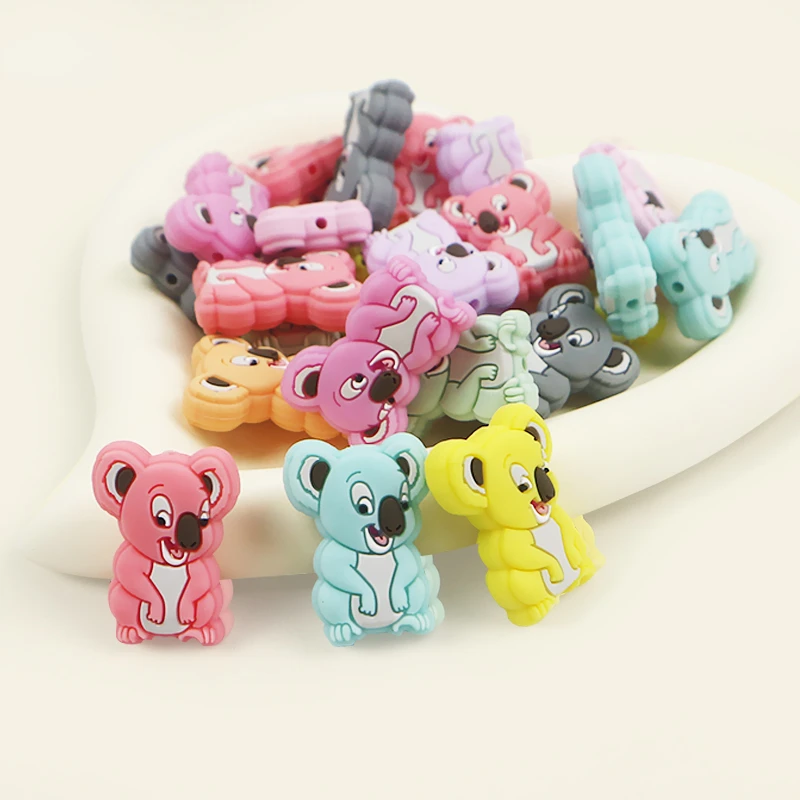 Koala-Perles en silicone de qualité alimentaire TeWindsor pour bébé, jouet chFukMolar, DIY continents ple JOJewelry Pen, accessoires exécutifs, 10