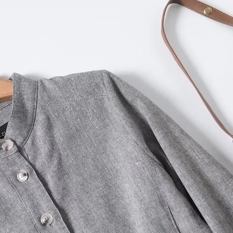 

Women 2025 summer New Fashion Relaxed stand collar Jacket Coat Vintage Long Sleeve Button Female Outerwear Chic Overshirt