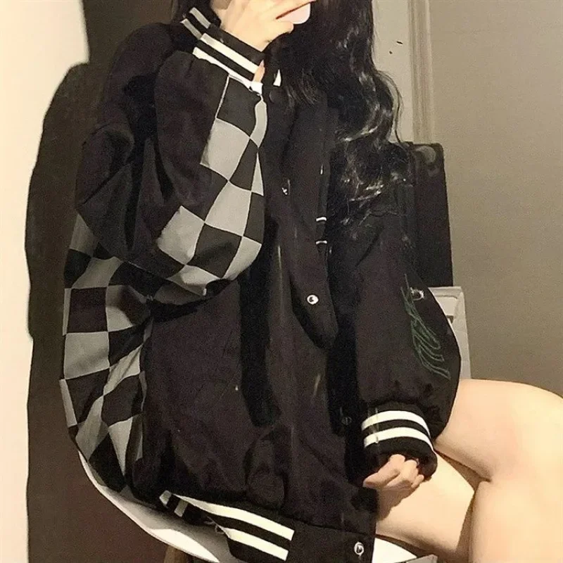 Baseball Coat Women Coats Single Breasted Elegant Joggers Streetwear Casual Loose Open Stitch Jackets Outerwear Autumn Winter