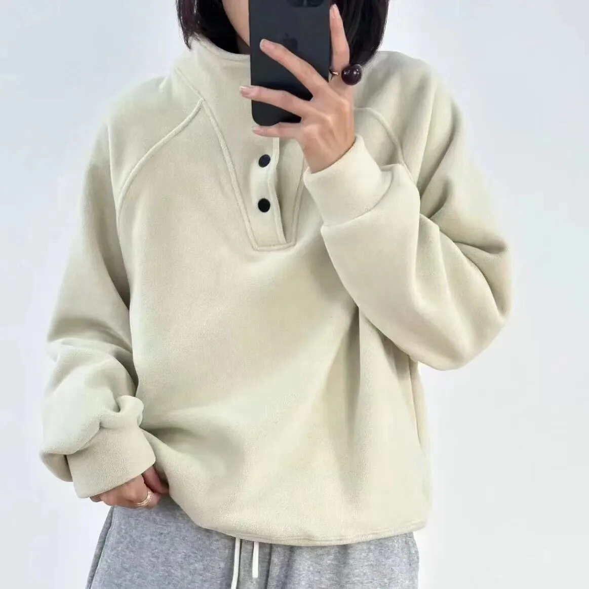 Women Tops Solid Sweatshirts Pullovers Mock Neck Full Sleeve Thick Warm Top Regular Loose Casual Splice Ladies Winter 2023