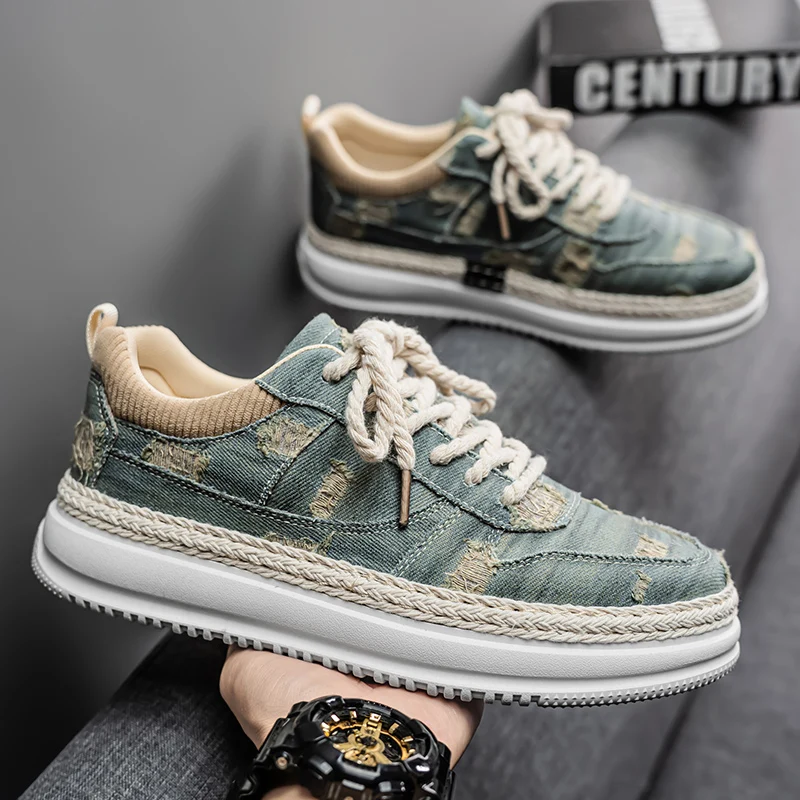 

Men's Canvas Shoes Breathable Casual Shoes 2025 Summer New Comfortable Men's Shoes Flat Lace Vulcanized Shoes Fisherman Shoes