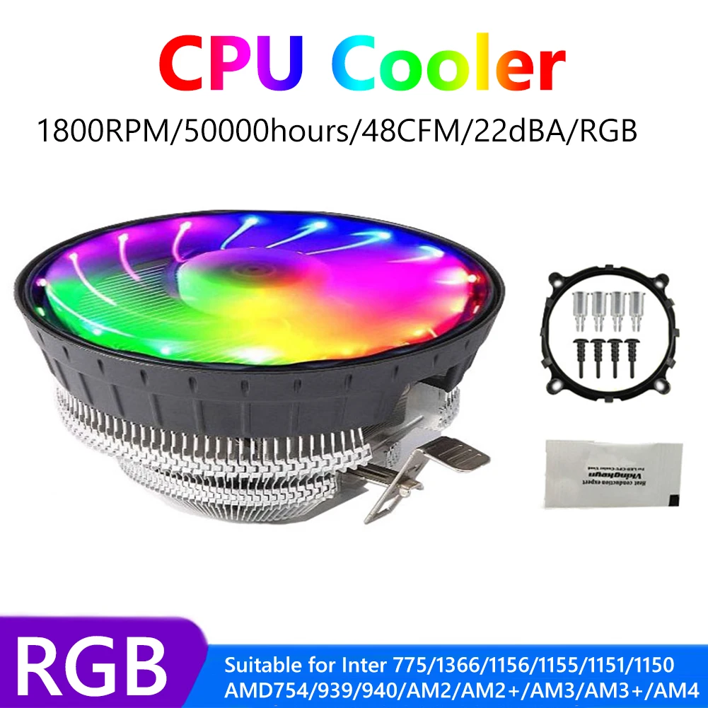 Cpu cooler radiador de ar ventilador de refrigeração 3pin 1800rpm rgb luz silencioso radiador para intel lga amd 1150 silencioso ventilador do computador