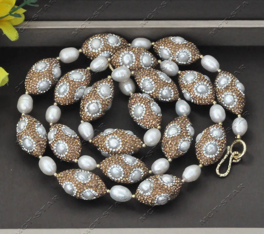 

MTC·STAR 36" 30mm White Pearl All CZ Shuttle Rice Pearl Necklace (Z13575)