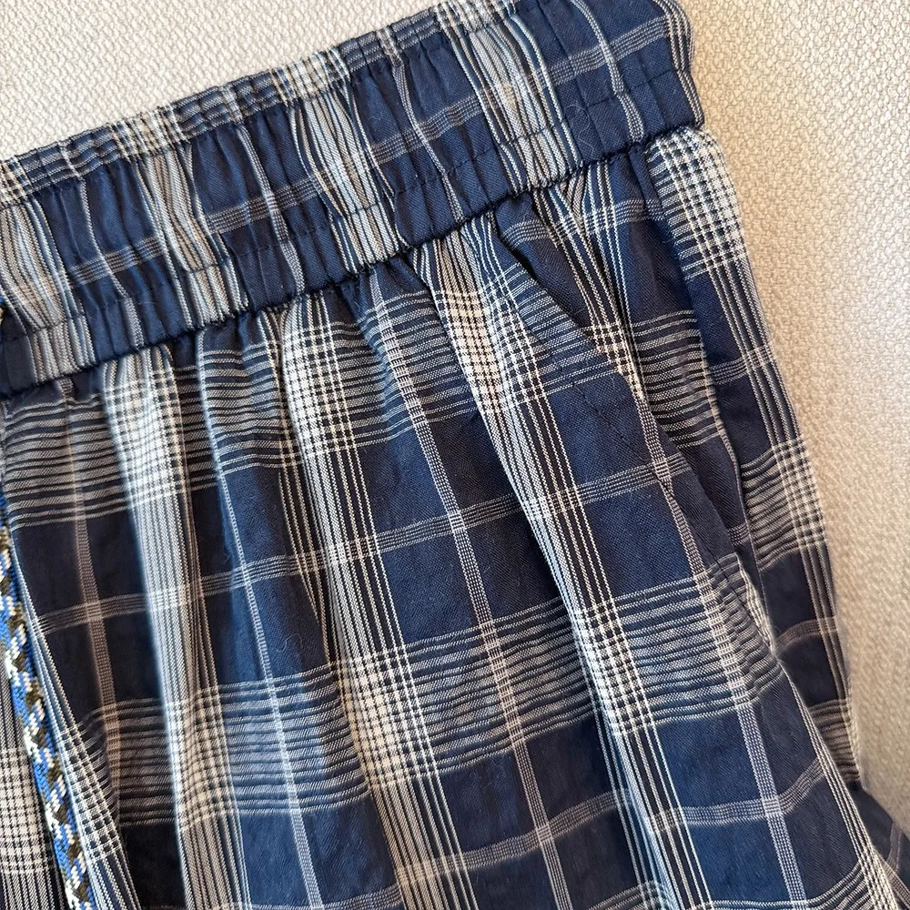 레트로 레이지 슬레 체크 팬츠 여성용 루즈 캐주얼 슬리밍 와이드 레그 팬츠 나이프 바나나 팬츠 코튼 스트레이트 컷 바지