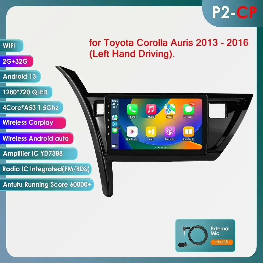 Hizpo 10.1 inch 6115 Intelligente Scherm Carplay 4G 2Din Android 14 Autoradio voor Toyota Corolla Auris 2013-2016 Linkerhand Rijden