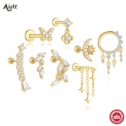 Aide 925 Sterling Silver Sweet Pink Opal Crown Piercing Stud Earrings For Women K Gold Elegant Jewelry pendientes lujo mujer